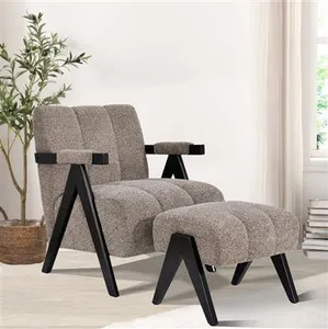 VI Atlas Fabric Upholstered Accent Chair with Footstool - Fawn & Green thumbnail 9