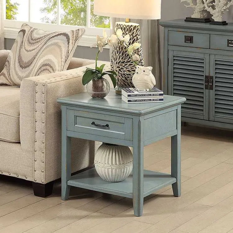 TJ Amelia 1 Drawer Side Table Shabby Chic Finish in Blue