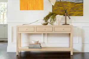 CR Kagu Solid Timber 3 Drawer 1 Shelf Console Table thumbnail 2