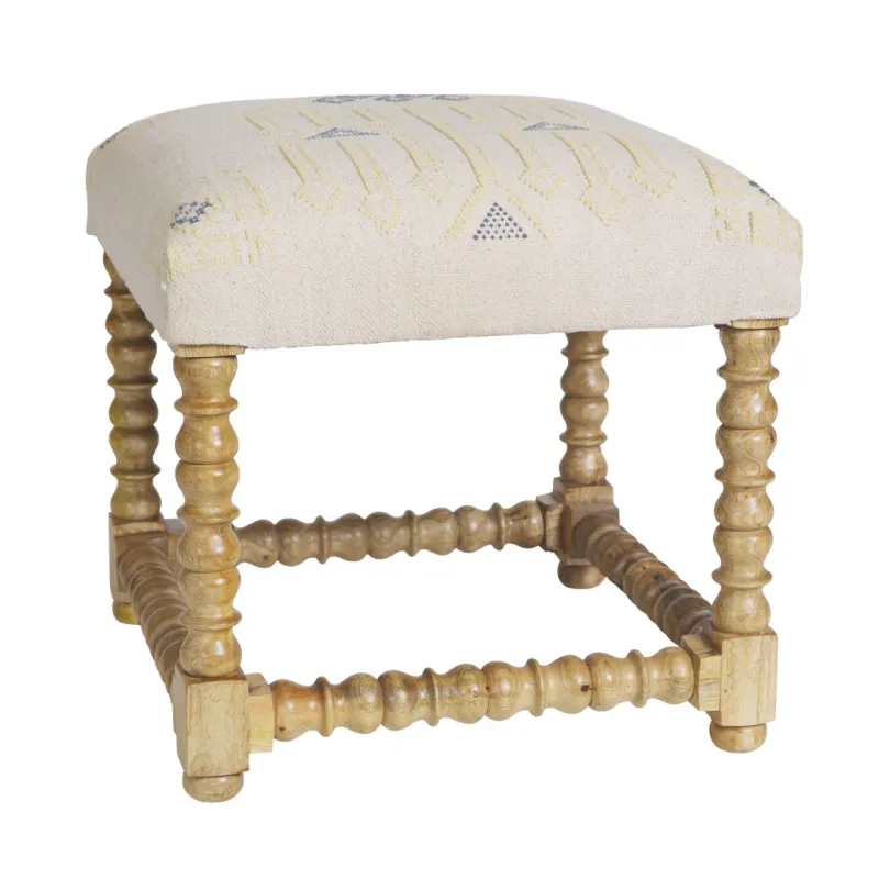 SH Nobbin Timber Leg Fabric Seat Ottoman Natural