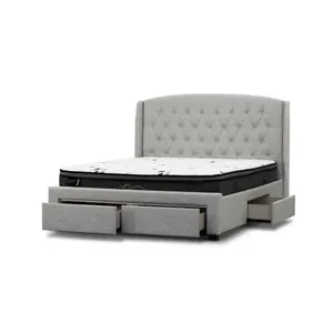VI Kingston Fabric Upholstered Bed with 4 Drawers - Stone thumbnail 1