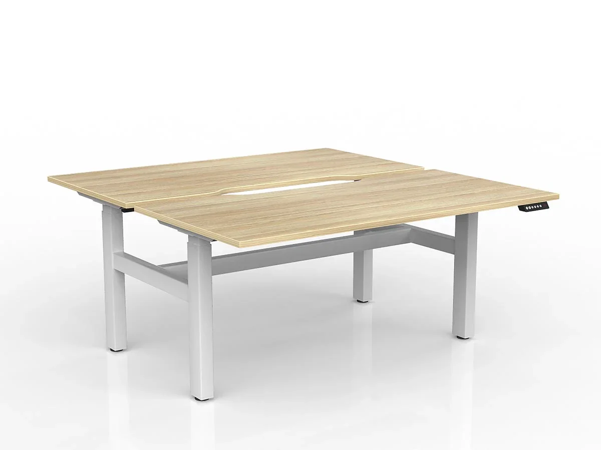 OL Agile 2 Column Electric Height Adjustable Shared Desk Oak Top White Frame