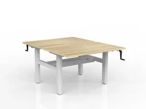 OL Agile Winder Height Adjustable Shared Desk – Oak Top with White Frame thumbnail 15