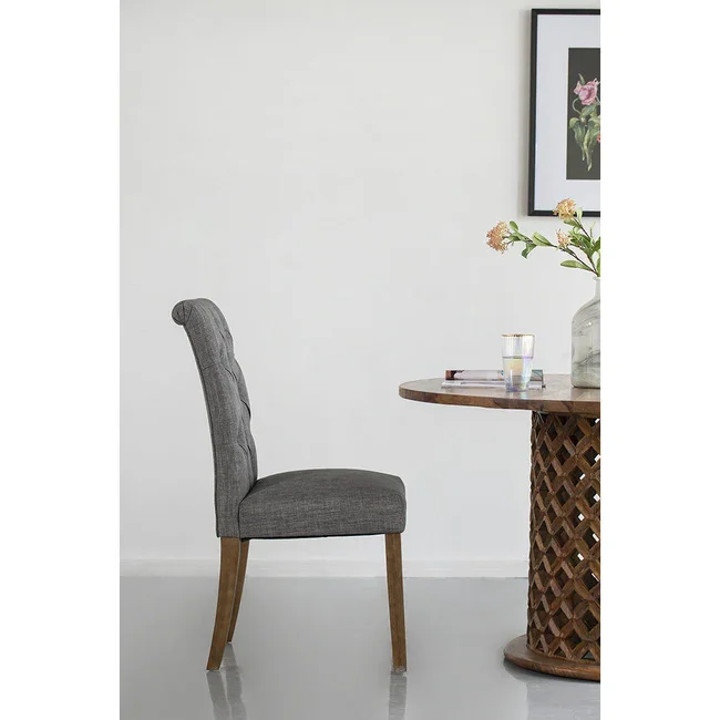 DA Grey Buttoned Back Fabric Upholstered Dining Chair Set of 2