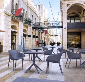 FL Sky 3 Piece Hospitality Square Folding Chat Table & Chair Set thumbnail 3