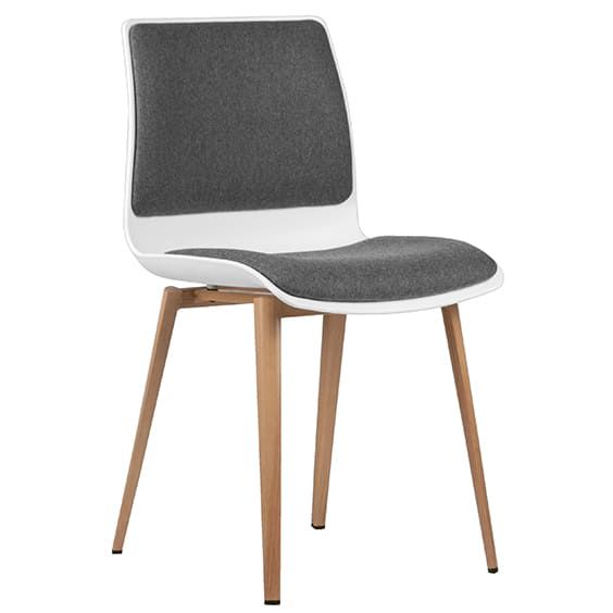 ST Pod Timber Look Metal Leg Upholstered White Plastic Shell Hospitality Chair
