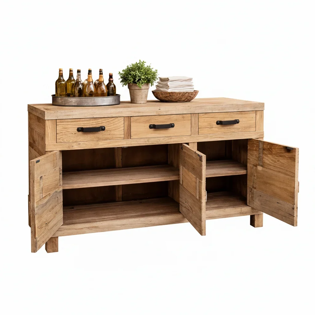 MF Recycled Elm Timber 3 Drawer 3 Door Buffet
