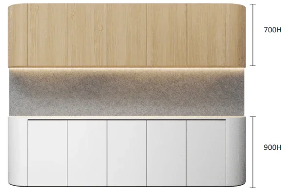 DD Maye 5 Door Curved Base and Overhead Cupboards