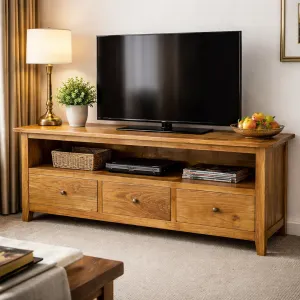 MF Honey Recycled Elm Timber 3 Drawer Entertainment Unit thumbnail 2