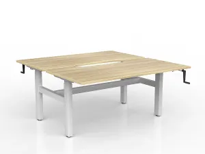 OL Agile Winder Height Adjustable Shared Desk – Oak Top with White Frame thumbnail 11