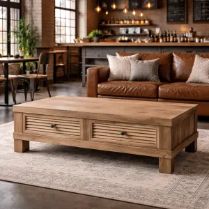 MF Recycled Elmwood Rustic Louvre 2 Drawer Coffee Table thumbnail 3