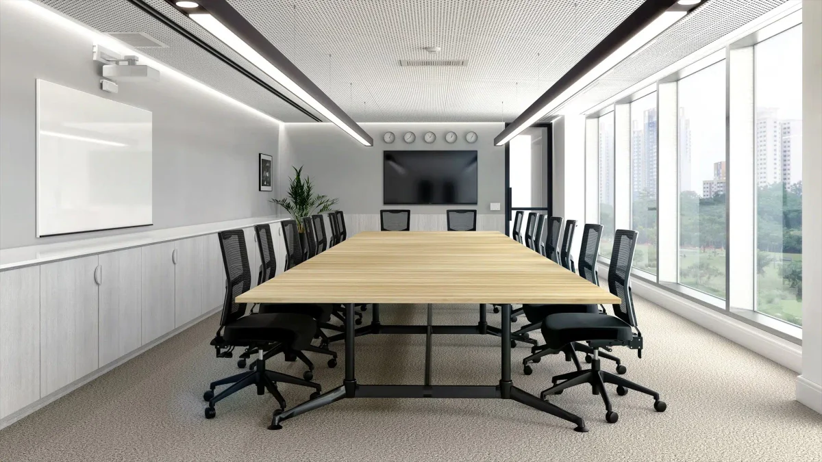 OL Modulus Meeting Table Twin Post Triple Span All Black Frame