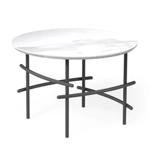 OL Arcos Marble Top Black Metal Base Round Coffee Table thumbnail 5