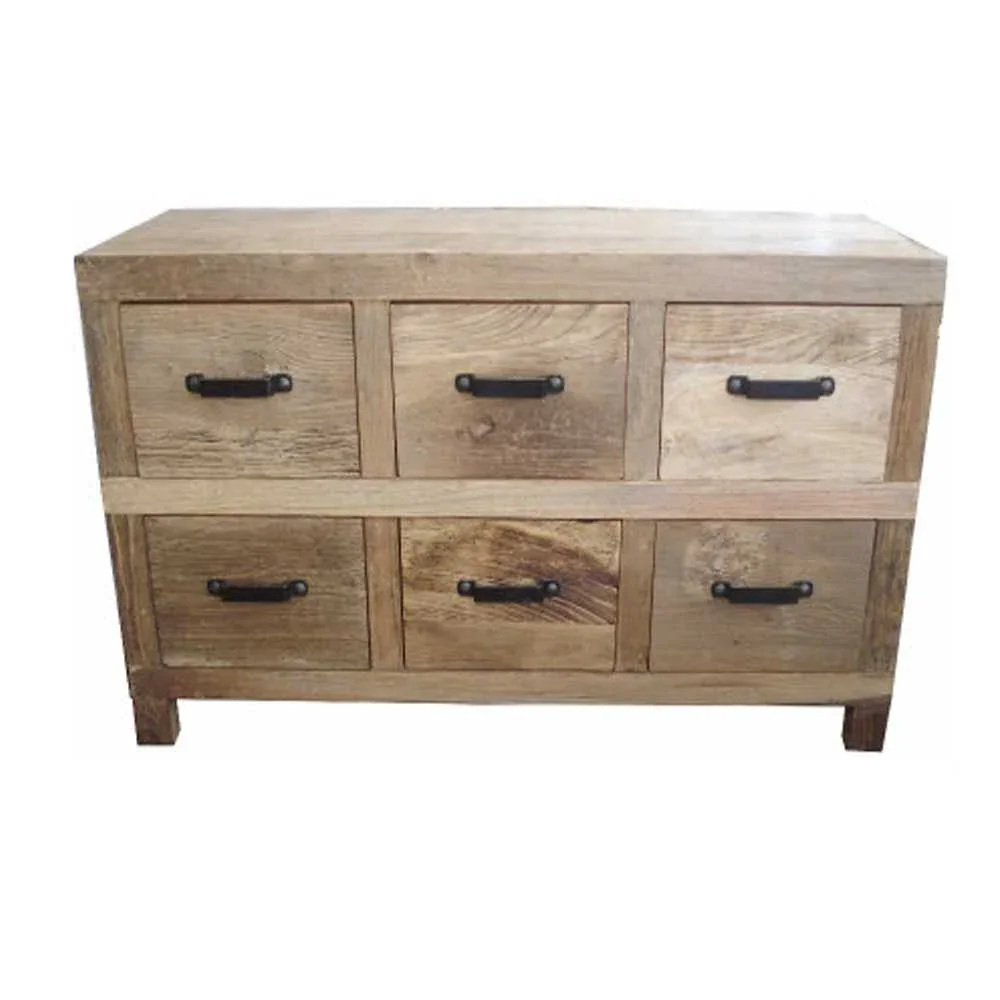 MF Industrial Iron Solid Timber 6 Drawer Sideboard