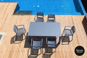 FL 7 Piece Vegas Outdoor Extendable Dining Table Setting with Artemis Armchair thumbnail 1