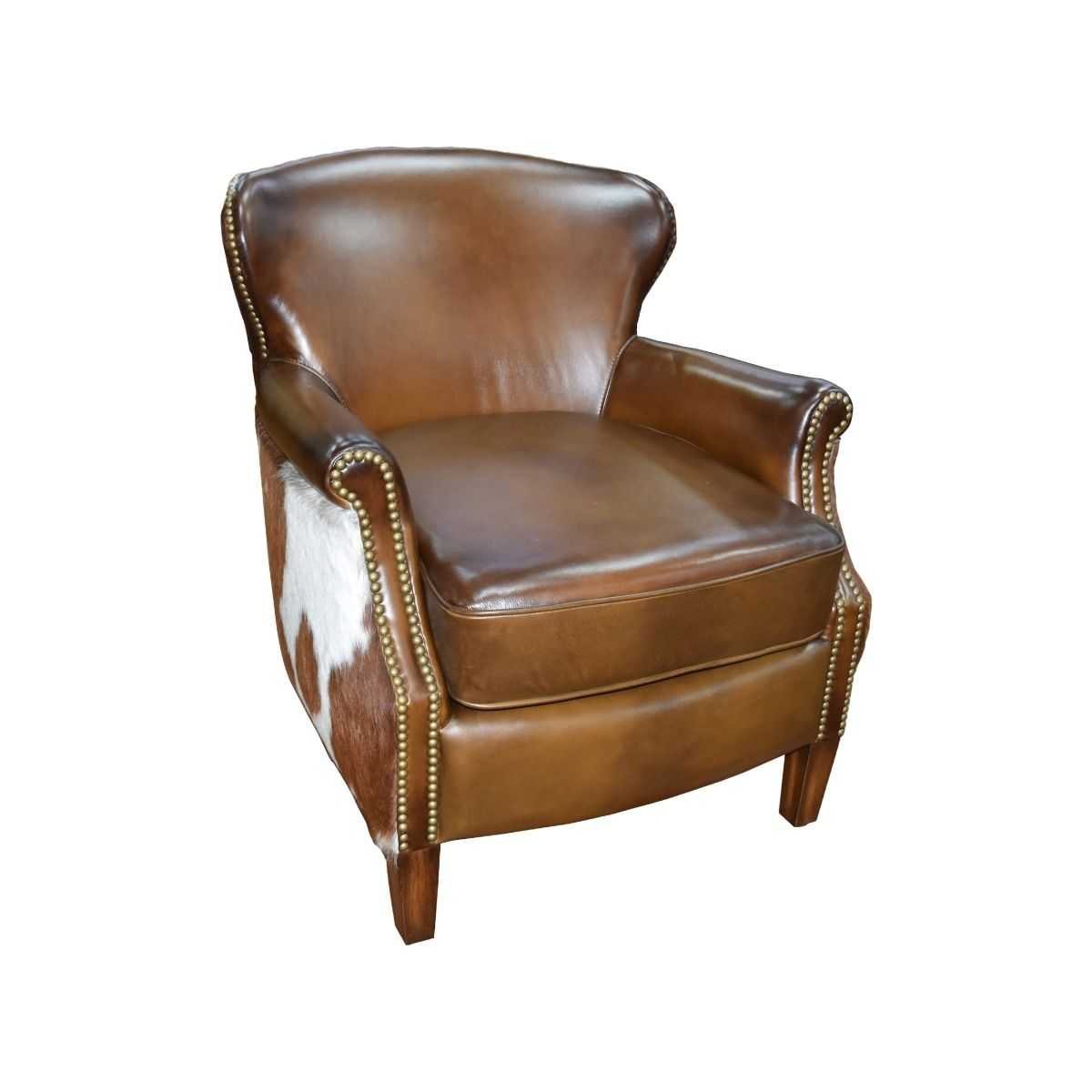 CR Professor Leather Armchair with Latte-Brown/White Edge