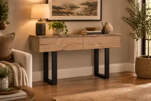 MD Nancy Solid Timber Metal Leg 2 Drawer Console Table thumbnail 2