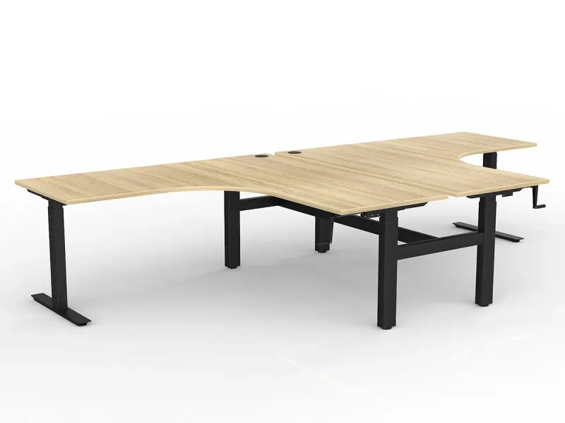 OL Agile Winder Height Adjusting 90° Shared Workstation - Oak Top Black Frame