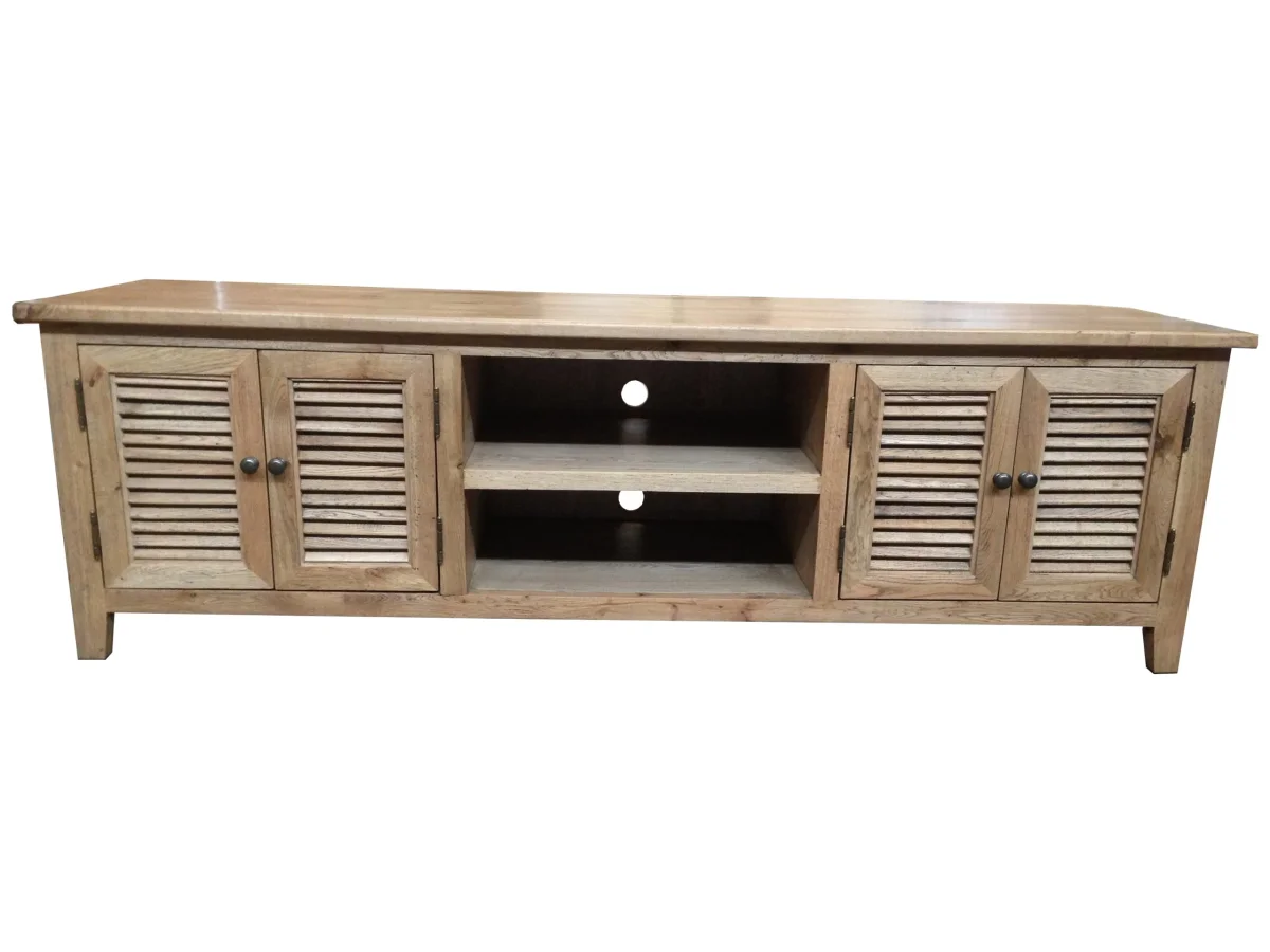 MF Oakwood Louvre Solid Timber 4 Door Entertainment Unit