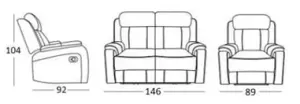 EL Francisco 2 Seater + 2 Single Seater Fabric Recliner Lounge Set thumbnail 2