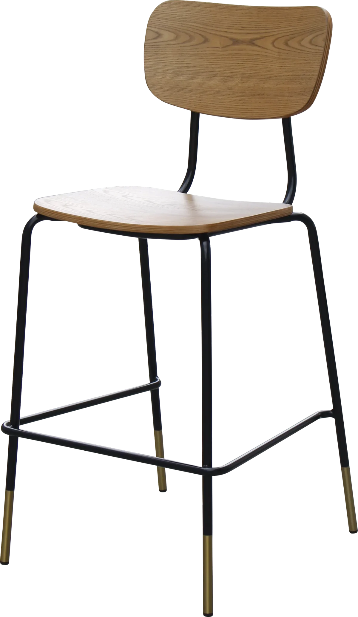 FL Tiramisu Plywood Black Metal Frame with Brass Tip Hospitality Barstool