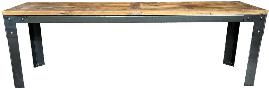 MF Wrought Iron Base Recycled Timber Parquetry Top Benches