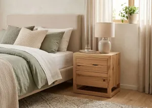 MD Bright Solid Timber 2 Drawer Bedside Table thumbnail 2