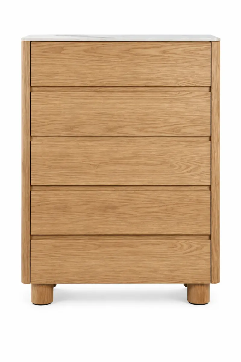 MD Calvin Solid Timber Ceramic Top 5 Drawer Tallboy