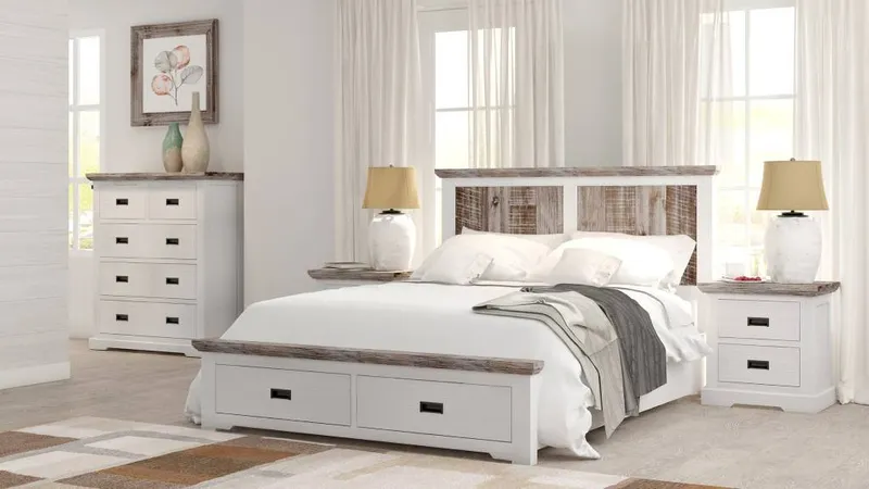 VI Folkestone Solid Timber Storage Bed, Tallboy & Bedsides Set