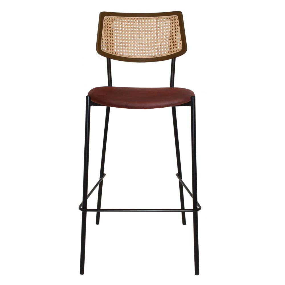 EZ Texas Metal Leg Rattan Back Barstool - Light Walnut