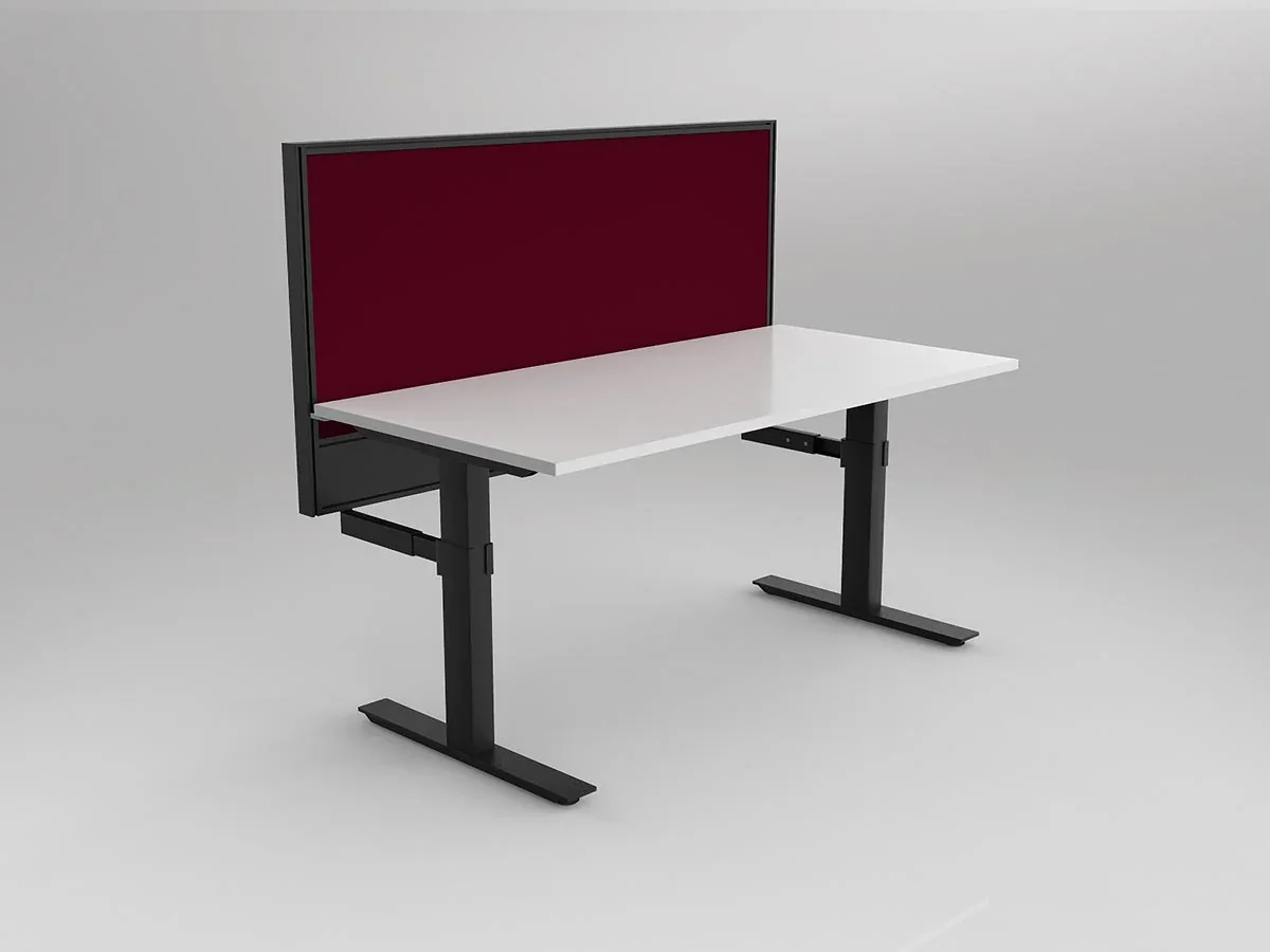 OL Agile Single Desk with Hung Screen – Black Frame – Red Screen (DRAFT)