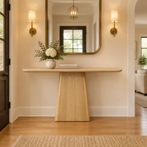 MD Elegant Solid Timber Base Natural Stone Top Hall Table thumbnail 2