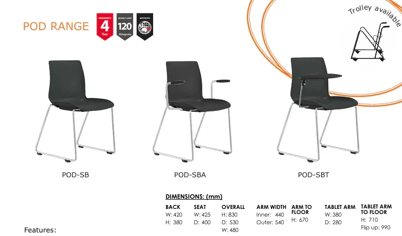 ST Pod Sled Base Training Chair with Tablet Arm