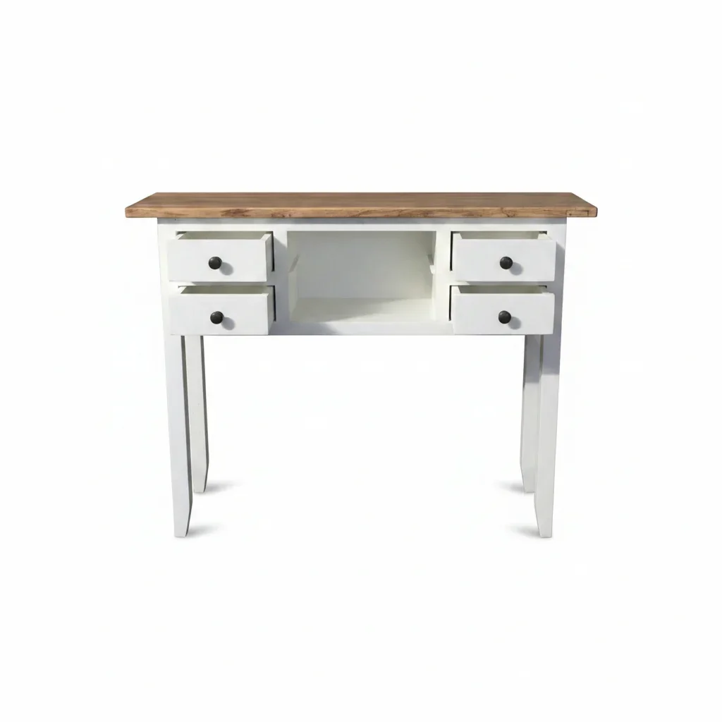 MF Bambi Recycled Elm Timber 4 Drawer 2 Shelf Hall Table