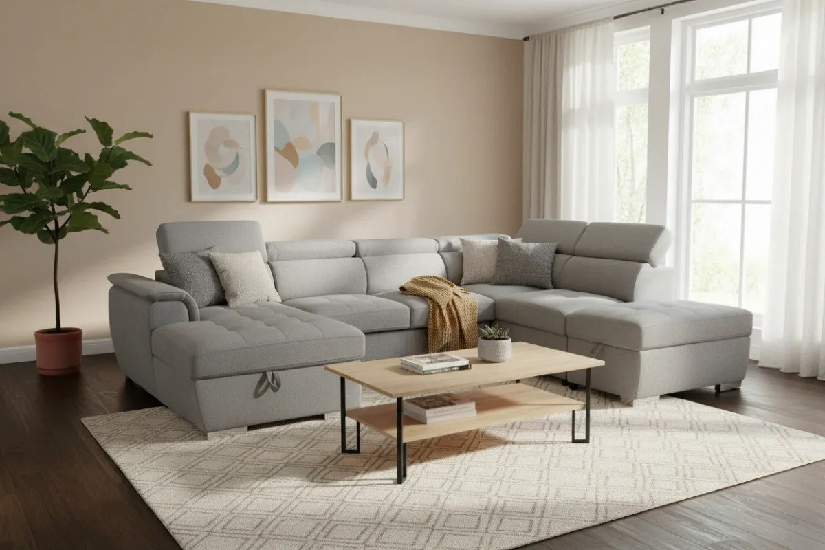 VI Glebe Fabric Upholstered Corner Sofabed Lounge With LHF Chaise
