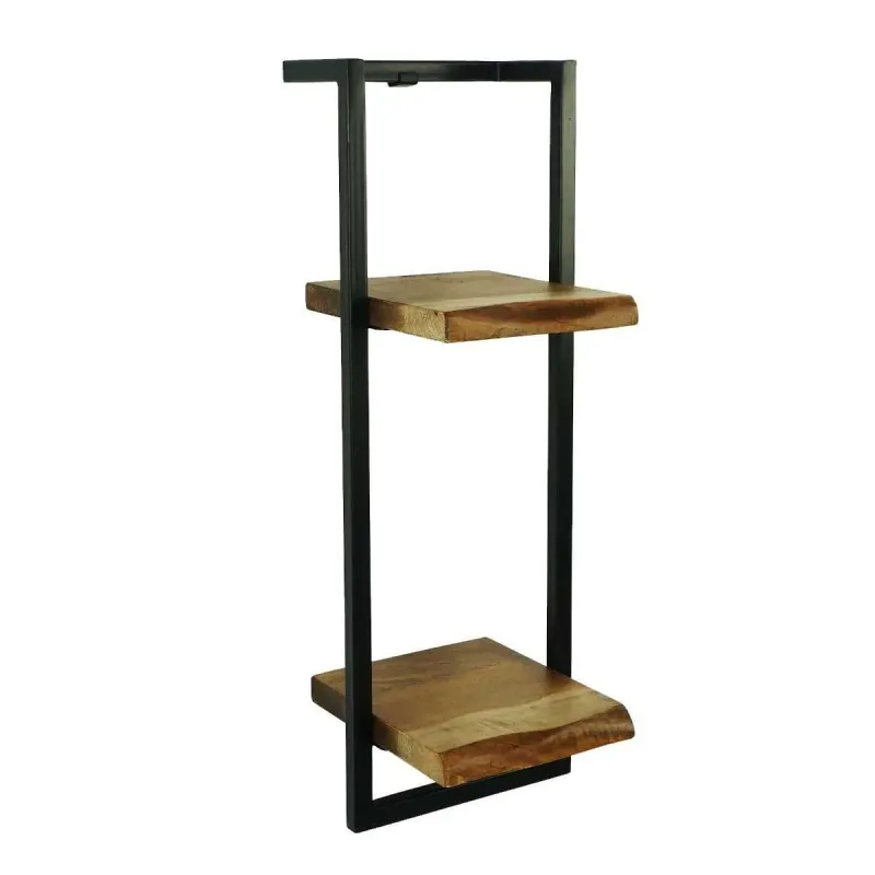 CR Live Edge Solid Timber Metal Frame 2 Tier Shelf