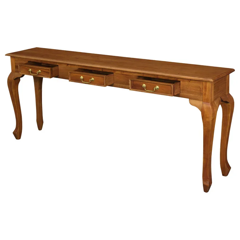 CT Queen Anne Solid Timber 3 Drawer Sofa Table