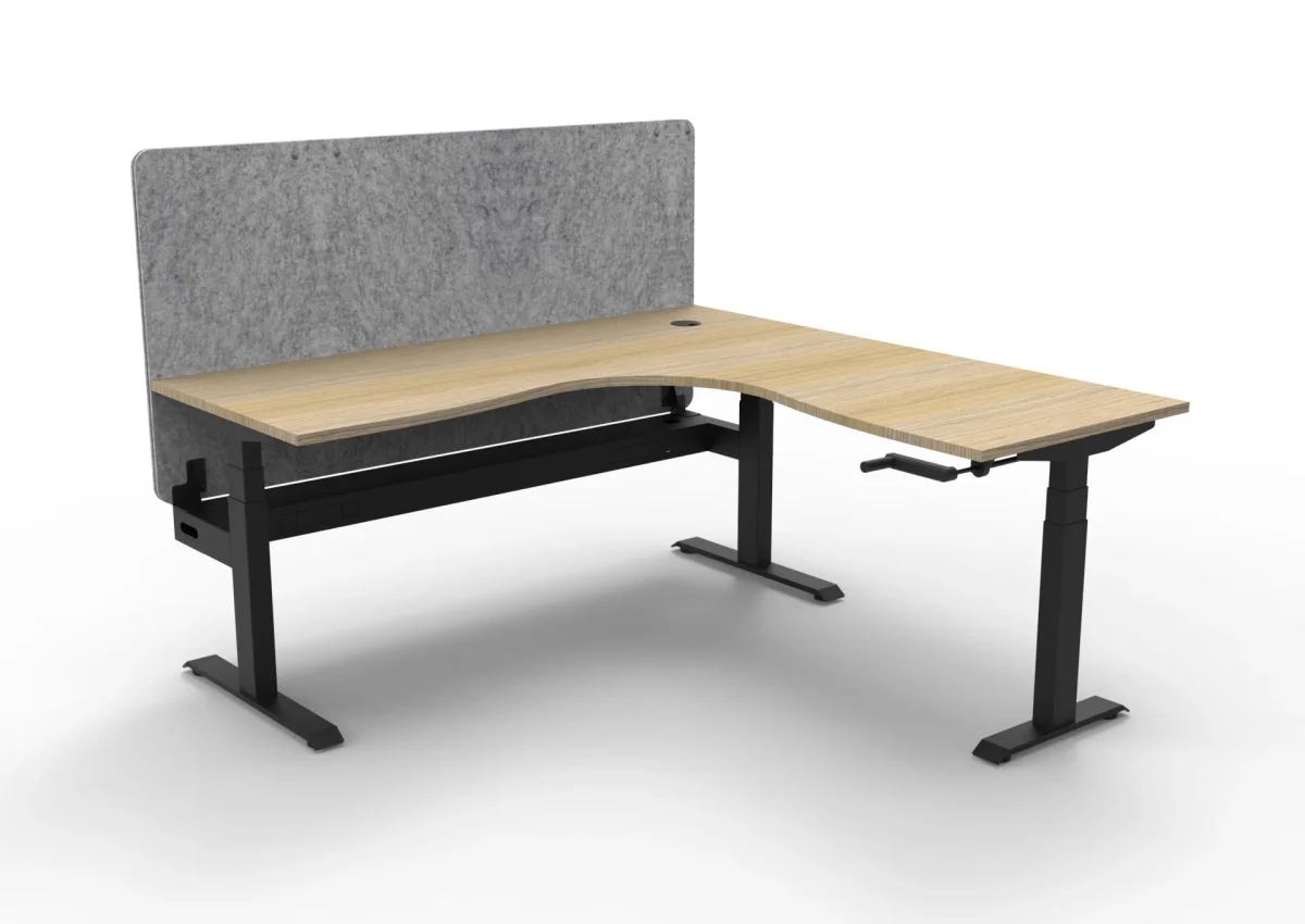 RL Boost Crank Height Adjustable Corner Workstation with Grey Pinnable Eco Panel Screen