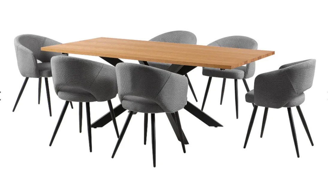 VI Barlow 200cm Dining Table With 6 Grey Matzo Dining Chair Kit
