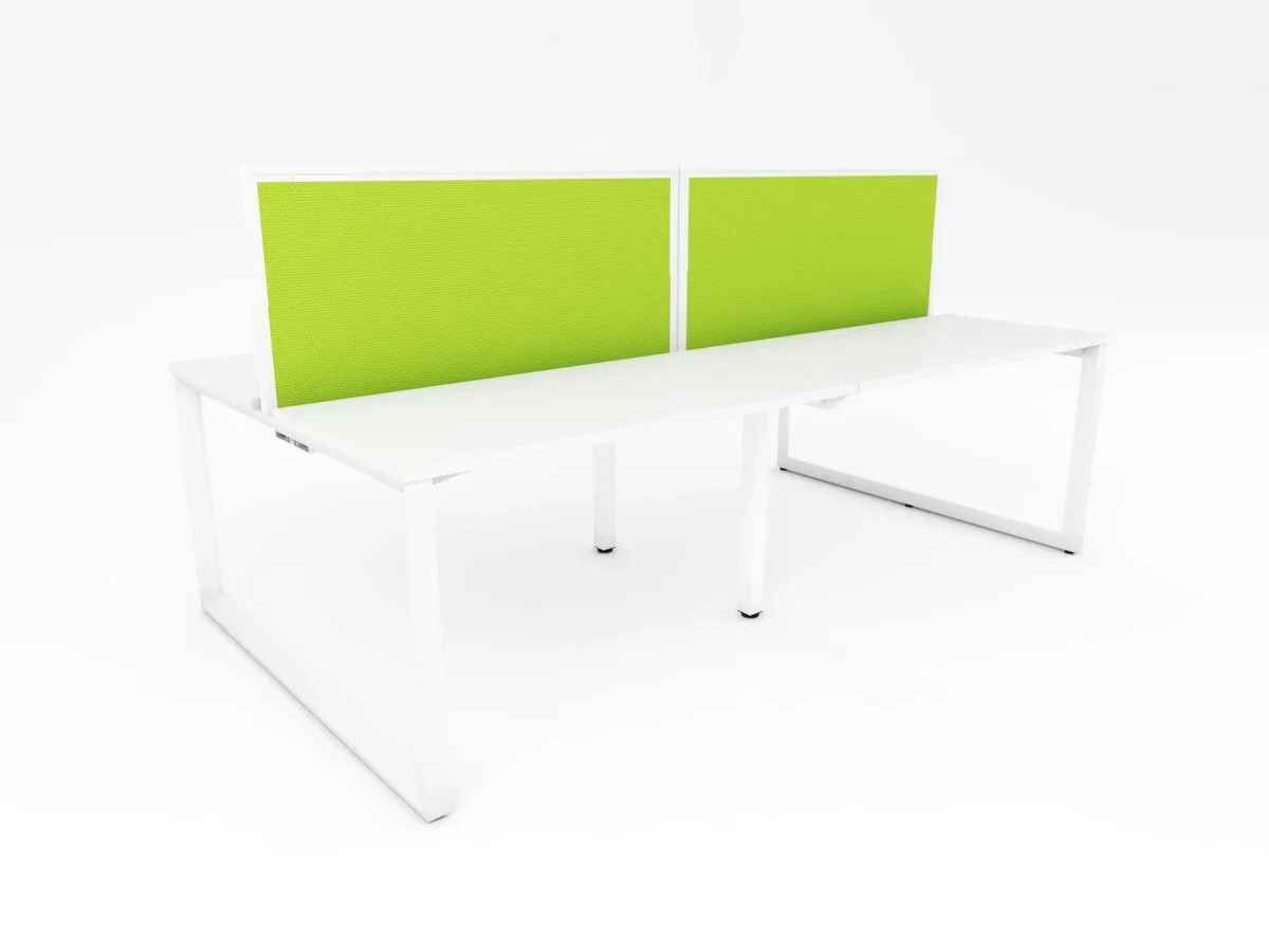 Ol Anvil Desk 4-User Double Sided Workspace with Splice Fabric Screen & White Frame