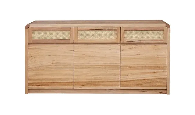 MD Metz Solid Timber Rattan 3 Door 3 Drawer Buffet