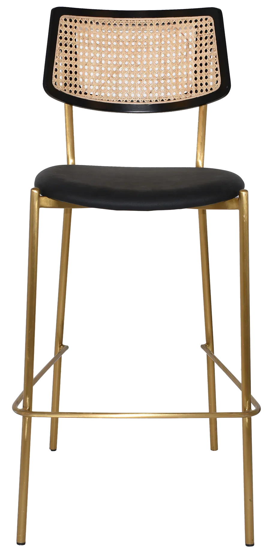EZ Texas Brass Leg Rattan Back Barstool with - Black