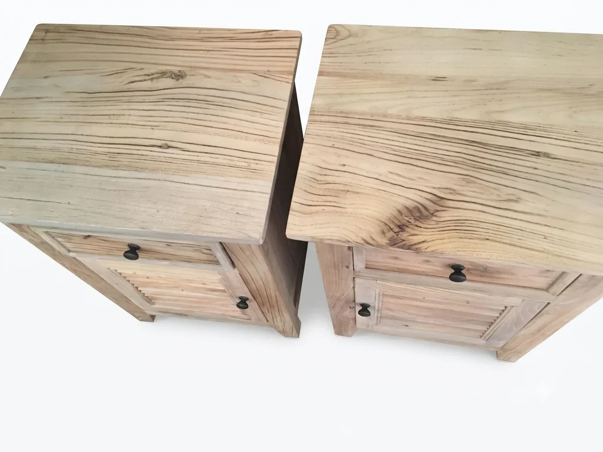 MF Recycled Elm Louvre Bedside Cabinet with 1 Drawer and Door