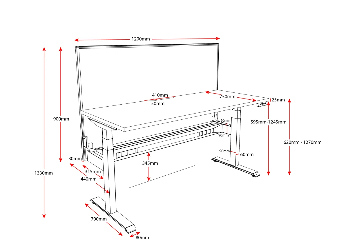 RL Boost Plus Motorized Height Adjustable Workstation with Black Eco Panel Screen