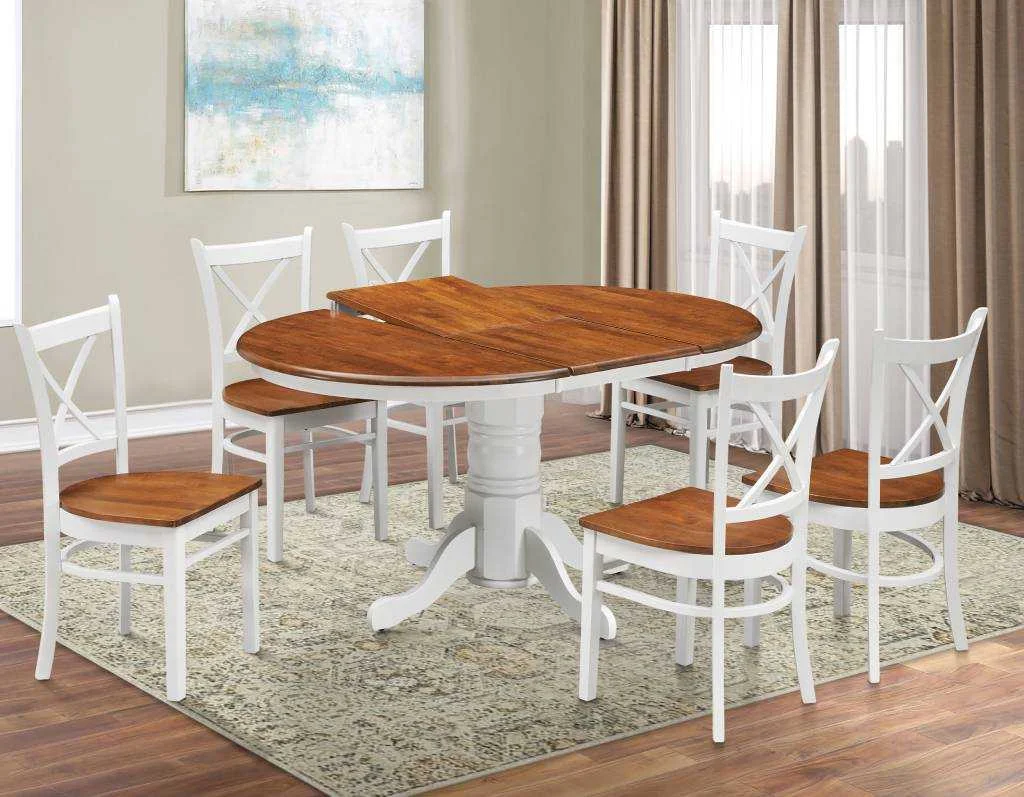 VI Hobart Solid Timber Pedestal Based Expandable Dining Table & 6 Chairs Set