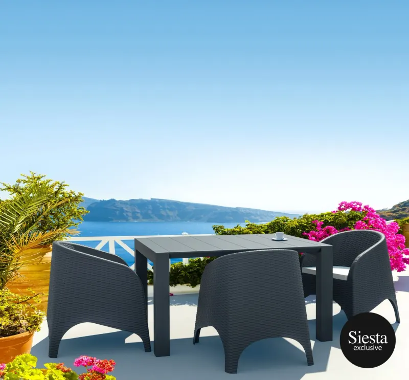 FL 4 Piece Vegas Hospitality Outdoor Extendable Dining Table with Aruba Tub Chair