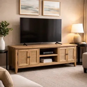 MF Oakwood Louvre Solid Timber 4 Door Entertainment Unit thumbnail 2