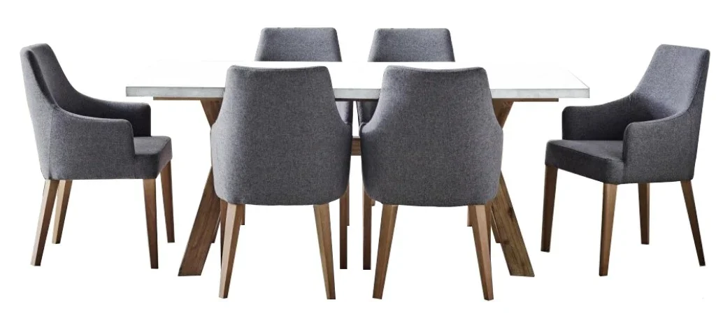 VI LIberty Concrete Top Timber Base Dining Table 6 Chair Set