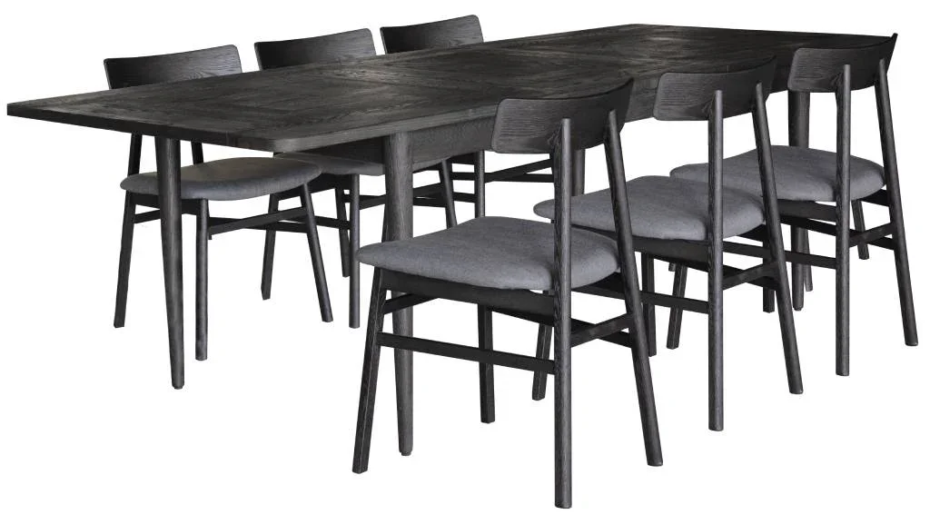VI Patchwood Timber Framed Extendable Dining Table with 6 Chairs Set