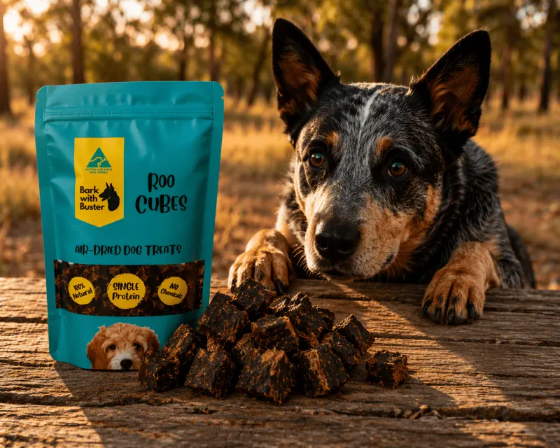Bark with Buster Kangaroo Dog Treats Leg Cubes — 500g